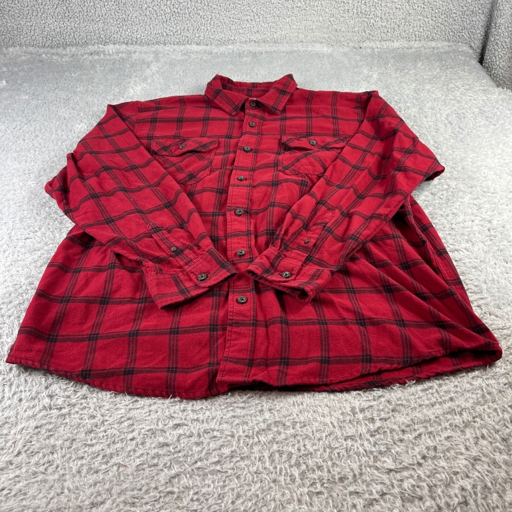 Wrangler Mens XL Red Black Plaid Flannel Long Sleeve Button Down Shirt 10HLB3AWR